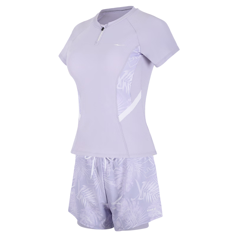 ERKE Women's Short Sleeve Two-Piece Conservative Swimwear Plus Size Square Leg Swimsuit for Swimming Pool and Hot Springs