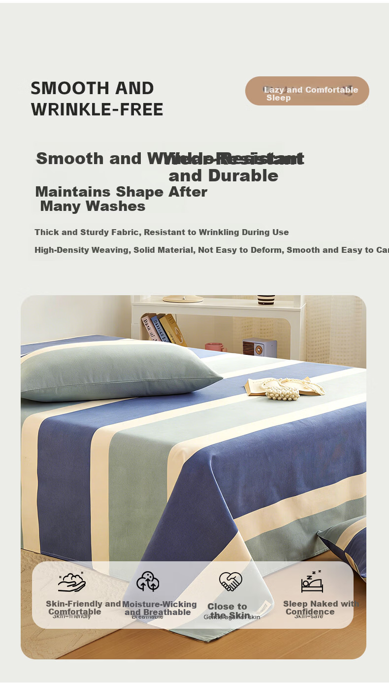 CROWN Single Bed Sheet 1.8x2.3m Dormitory Cover Summer Coarse Fabric Cooling Mattress Dustproof Cover 7
