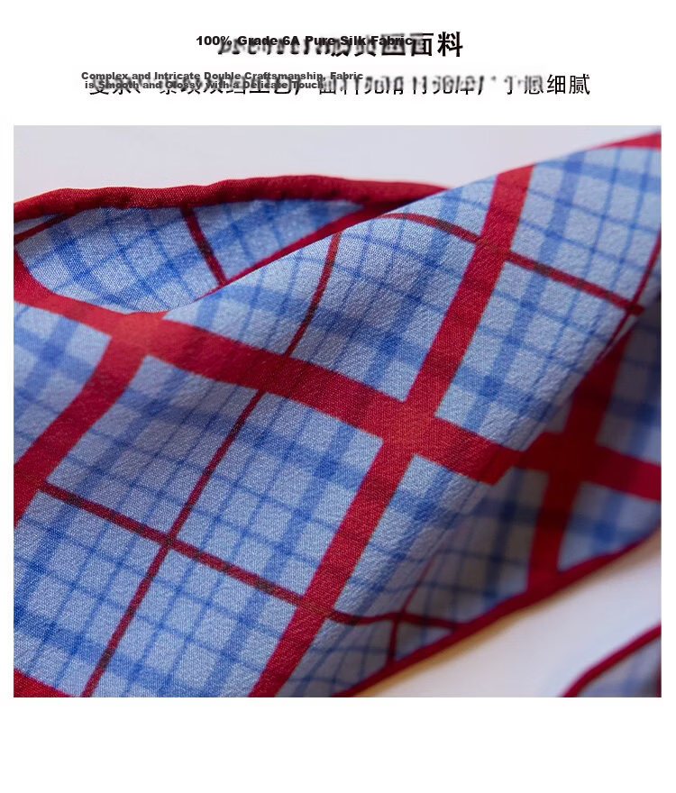 Lagur Tranquil Blue Plaid 100% Mulberry Silk Scarf Long Triangle Diamond Vintage Headband for Women Tranquil Blue 9