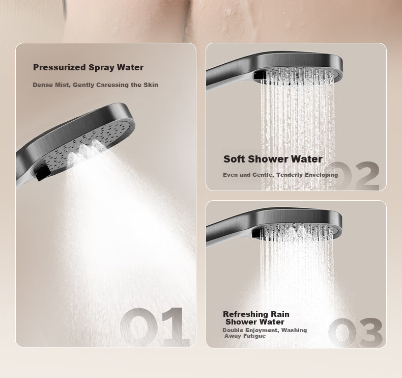 JOMOO Piano Key Shower Set Three-Function Spray Gun Gray Square Tube Wall-Mounted Large Storage Pressure-Boosting Descaling Showerhead 17
