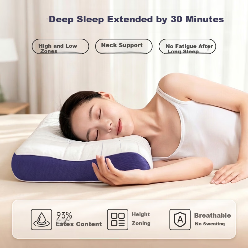 J.Sir Natural Latex Pillow Adult Neck Support Deep Sleep Pillow Non-Deformable Dormitory Use 4