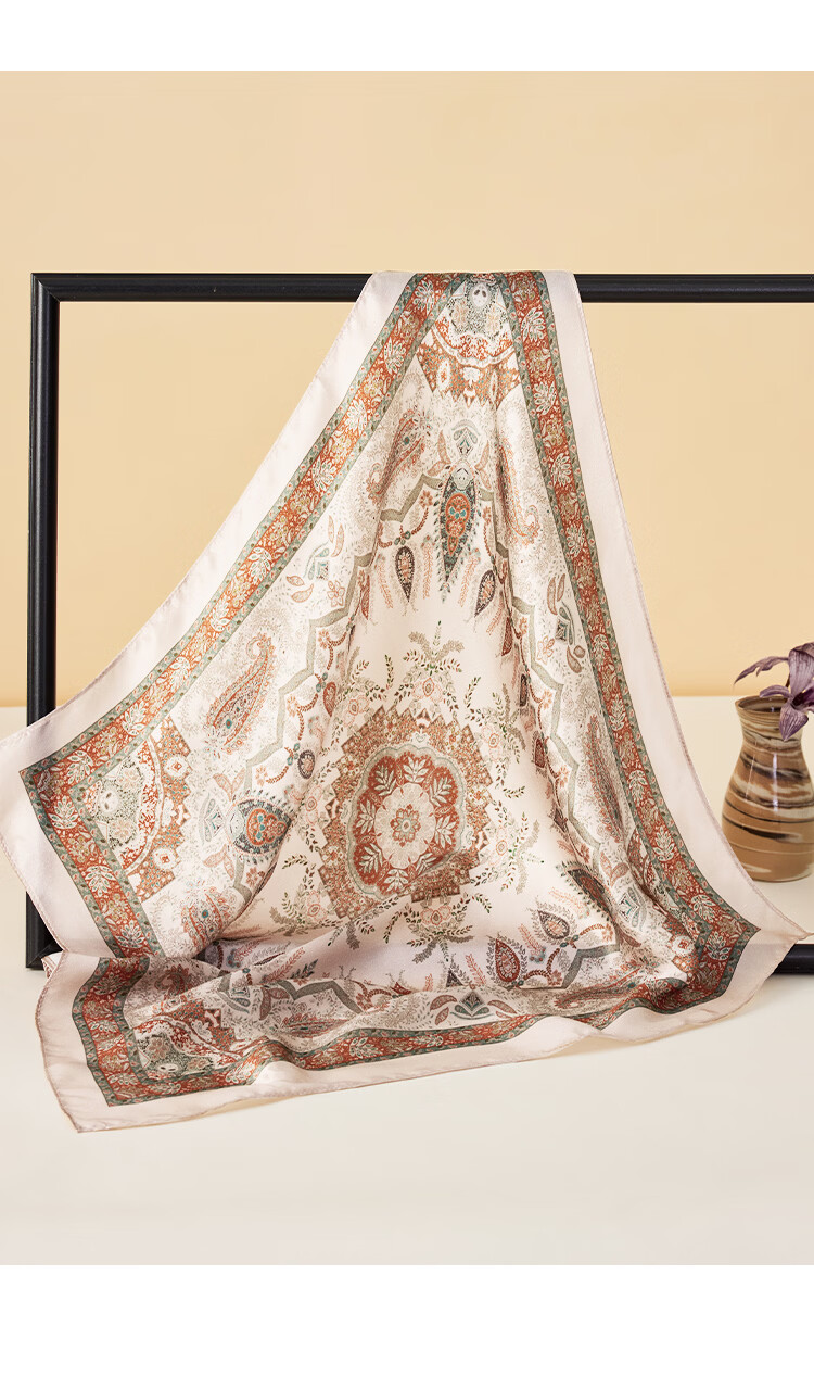 Shanghai Story 100% Mulberry Silk Square Scarf Satin Scarf Gift Box Cashew Pattern - Elegant Orange 15