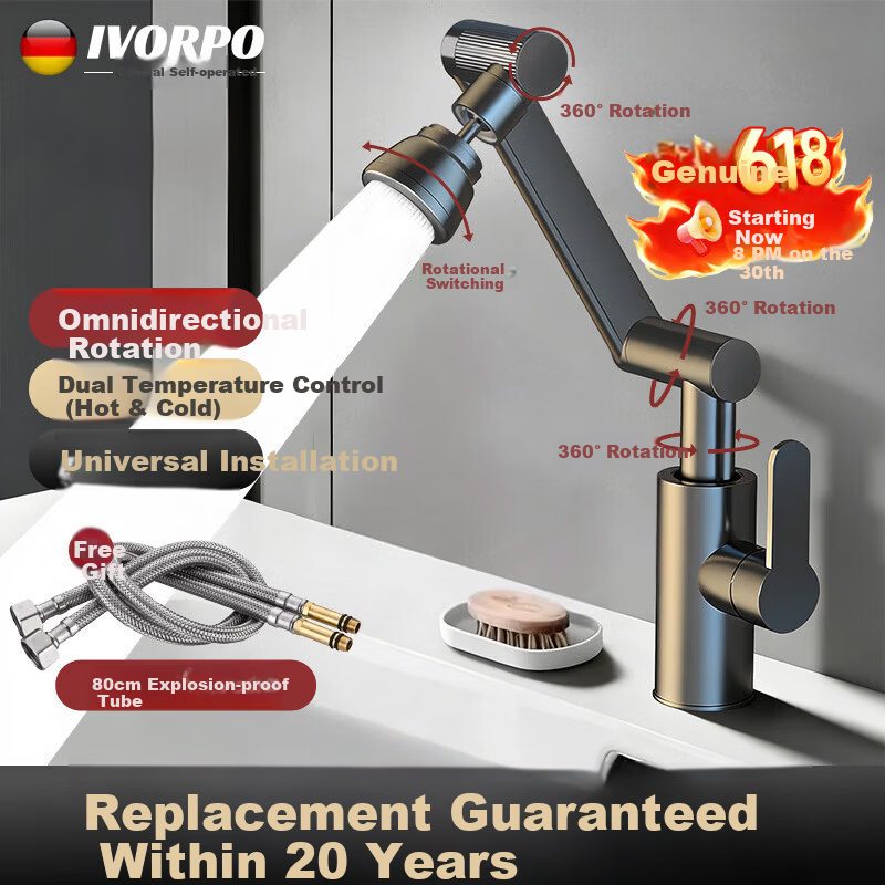 IVORPO German Basin Faucet Bathroom Sink Faucet Washbasin Mixer Hot and Cold Water Two-in-One