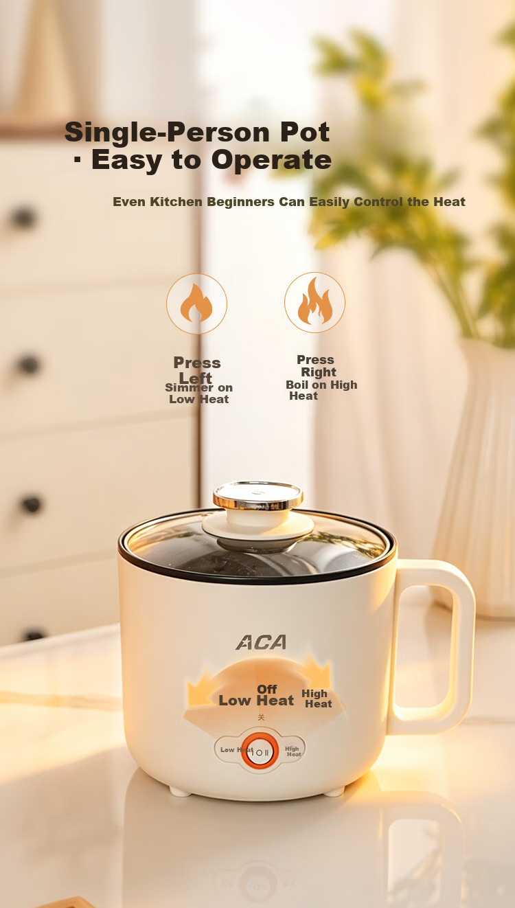 ACA Price Protection 618 Electric Cooking Pot Dormitory Small Electric Pot Electric Steamer Student Dormitory All-in-One Instant Noodle Mini Hot Pot Multifunctional Electric Heating Pot Z100 8
