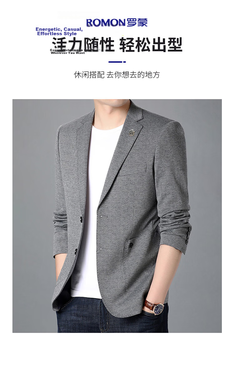 ROMON Men's Suit, Business Slim-Fit Jacket, Autumn And Winter Professional Attire, Wedding Suit, Father's Day Gift 6