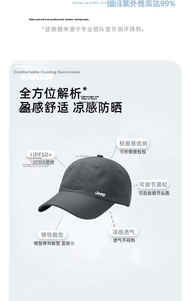 JEEP Men's New Four-Season Duckbill Cap Sunshade Lightweight Baseball Cap Women's Outdoor Quick-Dry Sun Protection Hat 5