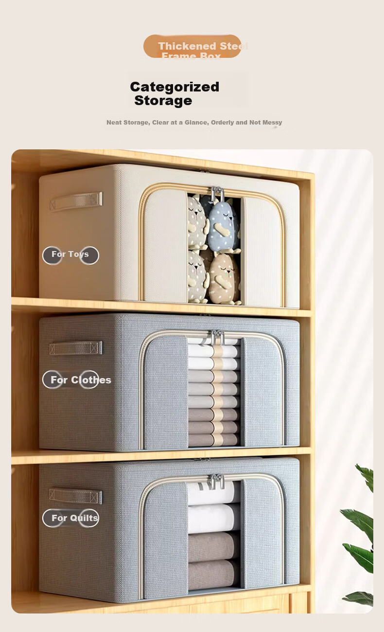 40,000 KM Clothes Storage Box Household Clothing Quilt Linen Multifunctional Fabric Storage Box with Window Wardrobe Steel Frame Organizer Box 4