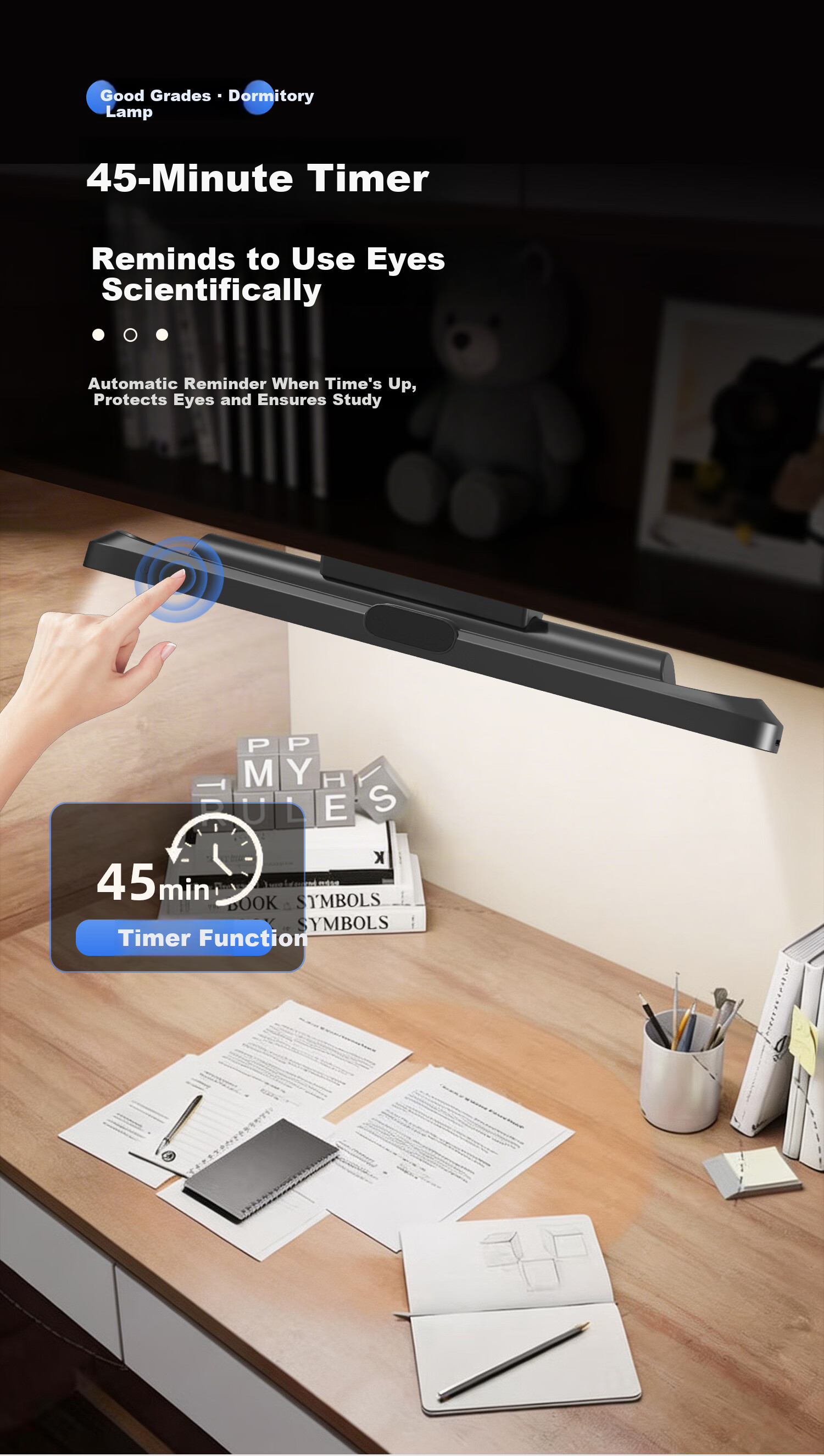XLYS Desk Lamp College Dormitory Bedside Magnetic Reading Lamp Rechargeable Eye Protection Study Cool Lamp with Long Battery Life 17