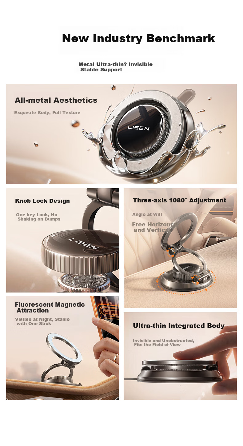 Lisen [Best Seller Million | Ring Moon Pro] Car Phone Holder 2026 New Magnetic Vacuum Suction Cup 6