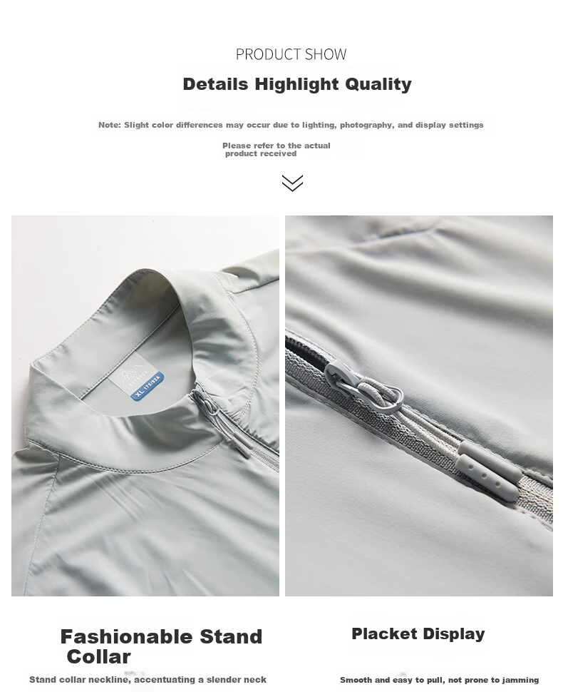 ROMON Men's Summer Thin Quick-Dry Ice Silk Breathable Stand Collar Executive Jacket Quick-Dry Coat 001 Light Gray L 17