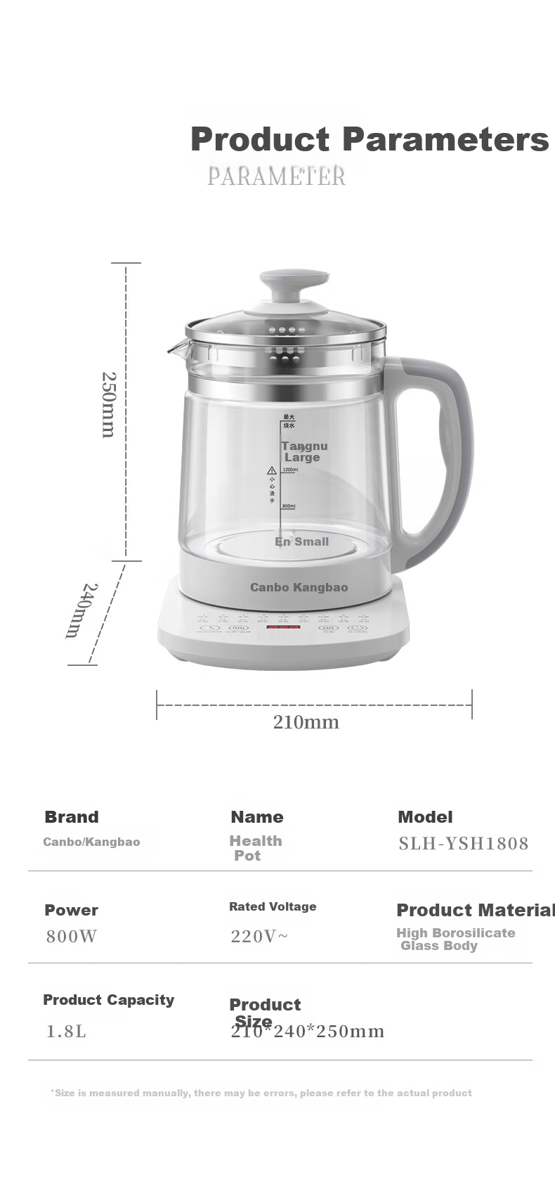 Canbo Health Pot Electric Tea Kettle 304 Stainless Steel Temperature Control Kettle Insulated Electric Water Boiler Flower Tea Kettle SLH-YSH1808 11