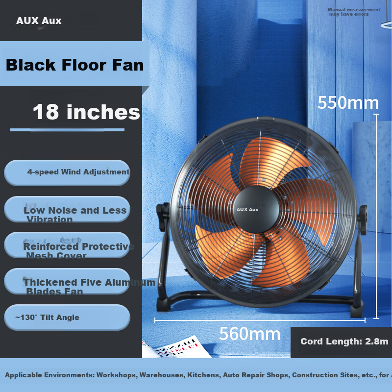 AUX Industrial Floor Fan 18-inch High Power Table Fan Commercial Home Use Pure Copper Motor