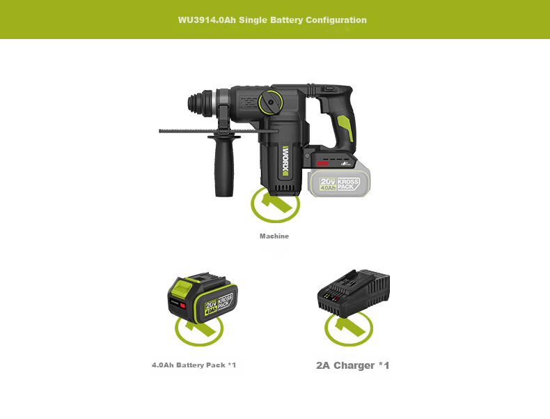 WORX 20V Cordless Lithium Battery Hammer Drill WU391.9 (Bare Tool) Rechargeable Impact Drill Concrete Electric Tool 19