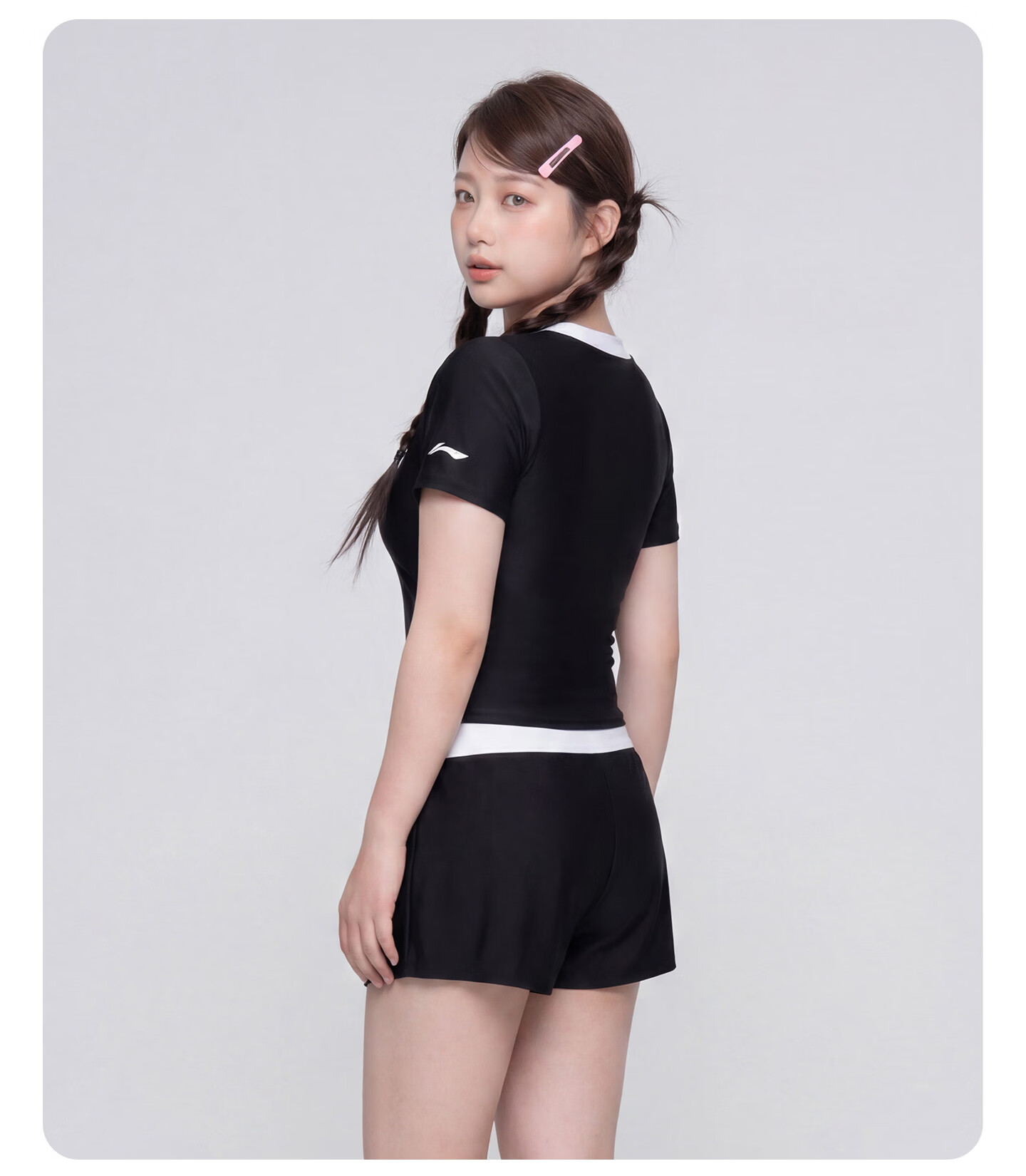 LI-NING Women's Short Sleeve Plus Size Two-Piece Swimsuit Swimwear Swim Shorts Hot Spring Slimming Tummy Control 1461 Black 4XL 23