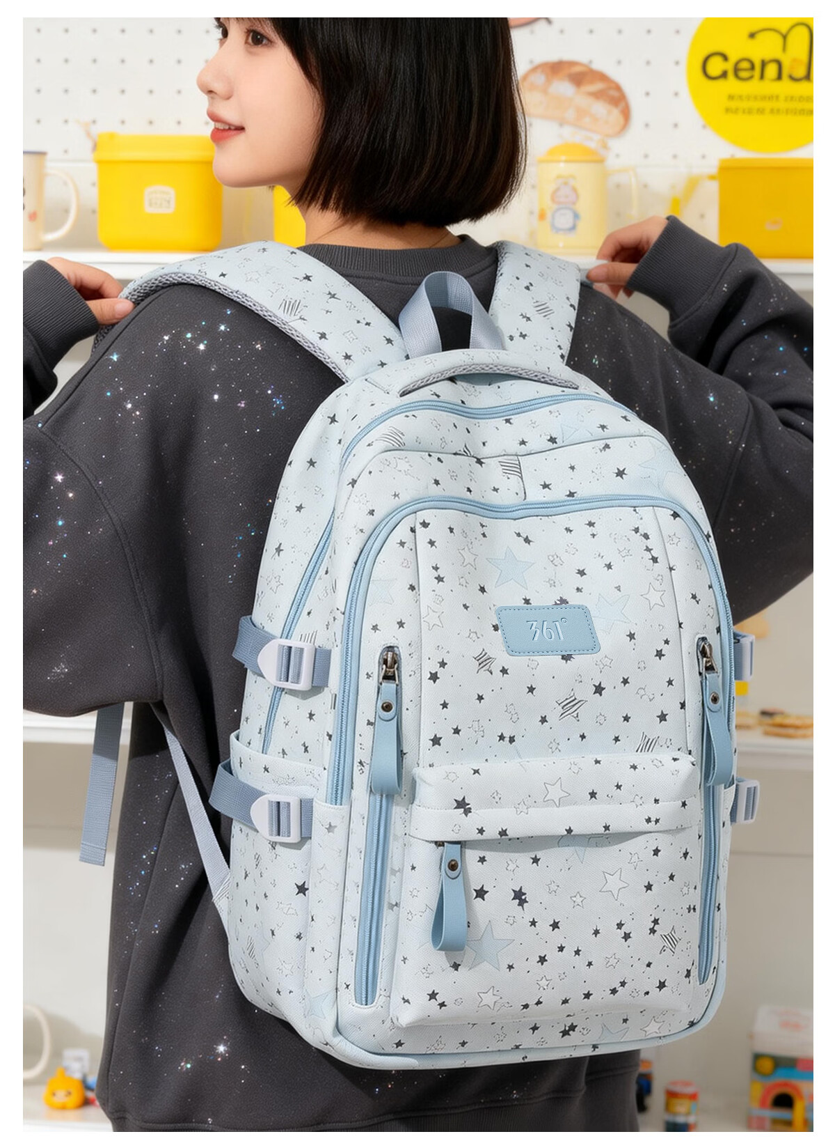 361° Women's Backpack High-Value Fresh Casual Versatile Lightweight Large Capacity School Travel Bag for Middle and High School Students 12