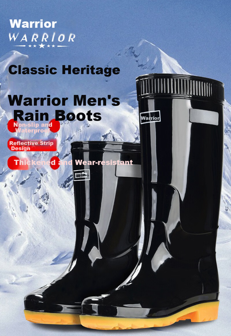 Warrior Men's High Tube Rain Boots Outdoor Fishing Car Wash Waterproof Wear-Resistant Rubber Shoes 886838 Size 41 Mid Tube 1