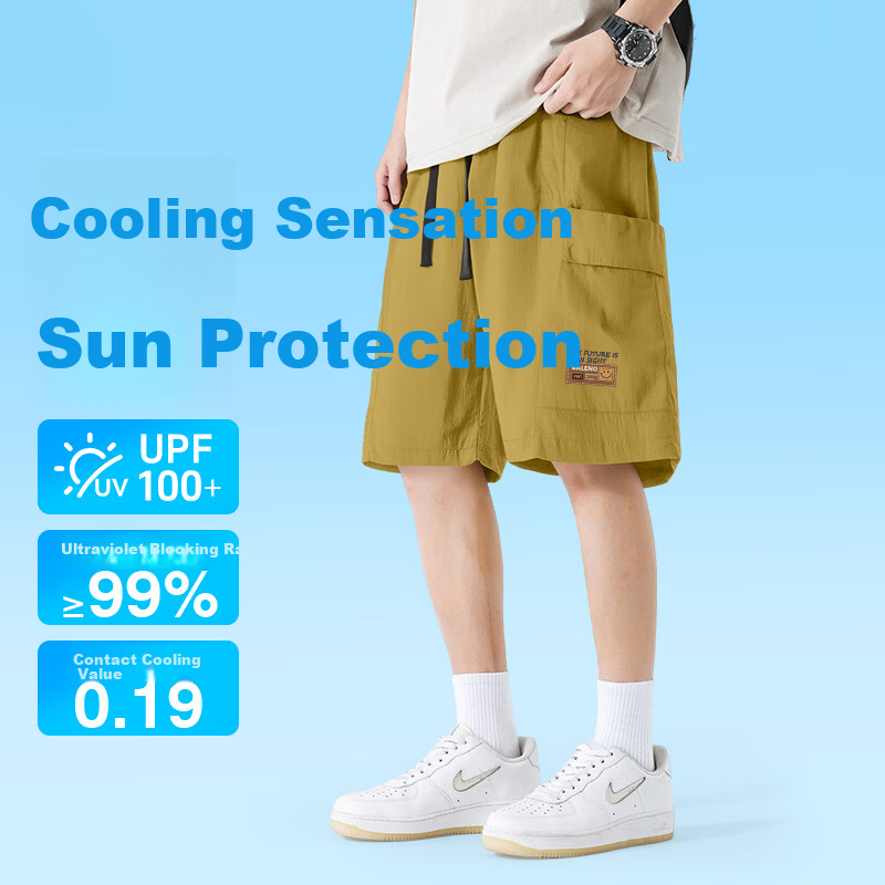 Baleno Men's Original Yarn Zipper Pocket Work Shorts Summer Cool Breathable Ice-Feel Skin-Friendly Trendy Fashion Shorts