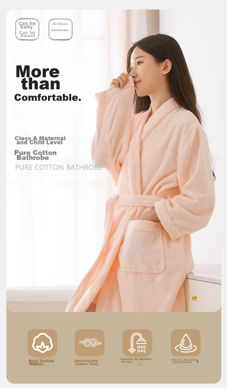 KING SHORE Bathrobe, Pure Cotton Sleepwear, Five-Star Hotel All-Season Style, Couple's Bathrobe, Unisex Bathrobe, Elegant Gray, XL 1