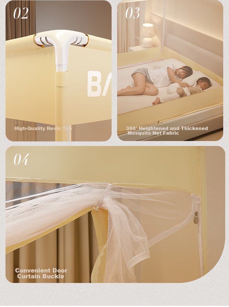 La Torretta Class A Baby Anti-Fall Mosquito Net Home Three-Door Encrypted Anti-Drop Bed Square Top Mosquito Net 2×2.2m Bed 6