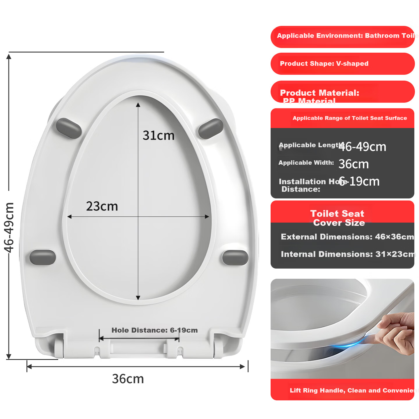 Songjing Universal Thickened Toilet Seat Cover Household Anti-Break Old-Style Flush Toilet Seat Ring Accessory Silent Lid