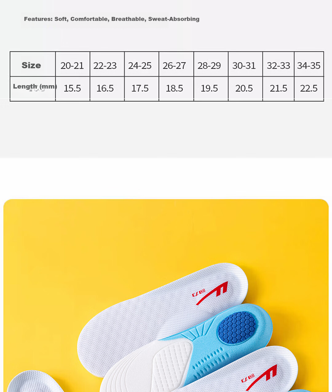 Warrior 2-Pack Kids' Insoles Cuttable Massage Shock Absorption Comfortable Sweat-Absorbing Breathable Size 31-35 Model 0003 14