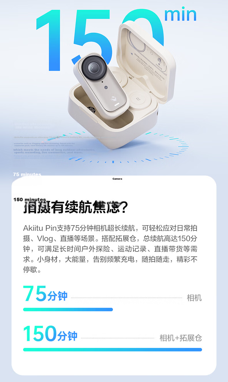 AKIITU Pin Standard Kit (64GB White) Ezviz Outdoor Sports Camera Vlog Cycling Family Sports AI Portable Wearable Thumb Camera 12