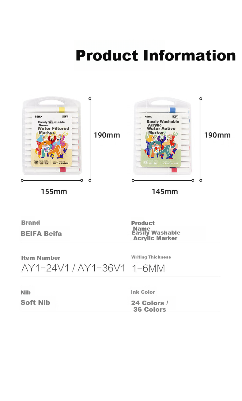 BEIFA 24-Color Acrylic Markers Triangular Barrel Markers Children's Watercolor Pens Drawing Coloring Art Kids Gift Back to School Essential 13