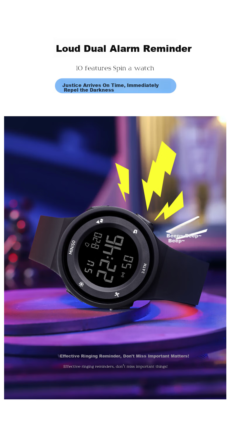 MINISO Sports Waterproof Digital Watch for Kids Teens Alarm Clock Genius Children Timepiece Gift 6
