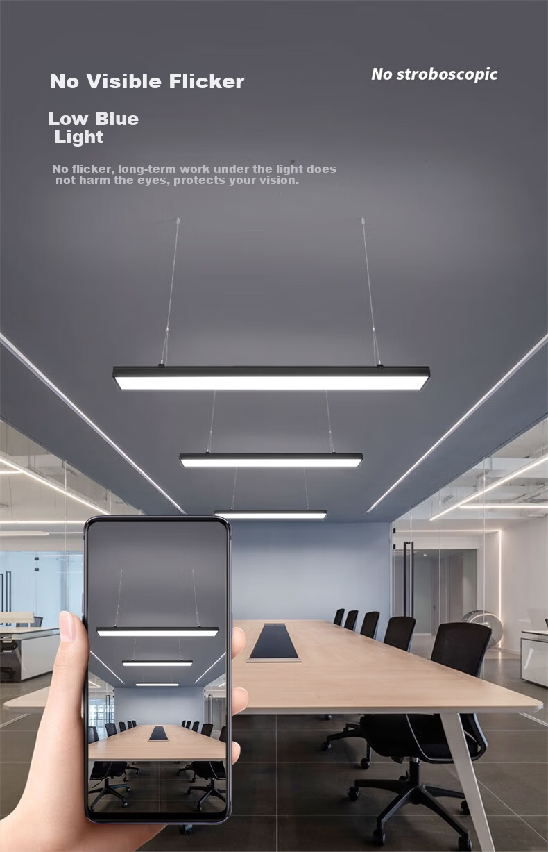 NVC LED Pendant Linear Light Office Mall Store Minimalist Iron Frame Black 50W Cool White 6