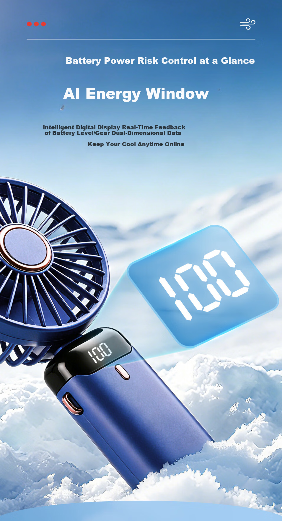 JONEVEE Handheld Mini Foldable USB Fan with Digital Display, Portable Desktop Stand, High Wind Power, Neck Hanging Outdoor Fan for Students, Dormitory, Office, Rechargeable Personal Fan 8