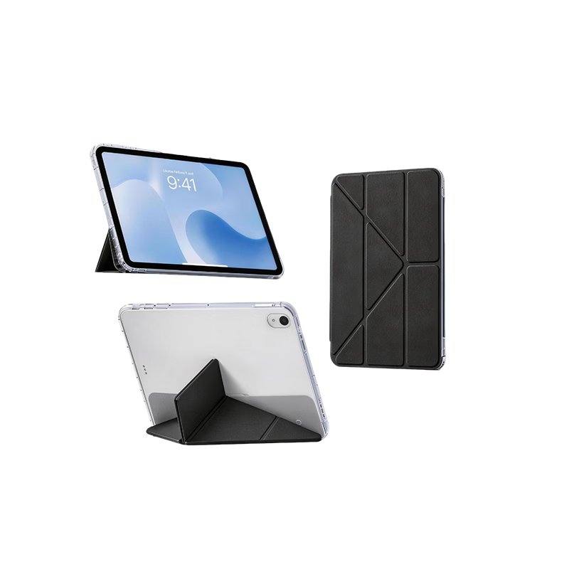 JD Jingzao iPad 11/10 Case for 2022/2025/2026 iPad 12th/11th Gen 10.9-inch Skin-friendly PU Anti-dirt Y-fold Cover Black