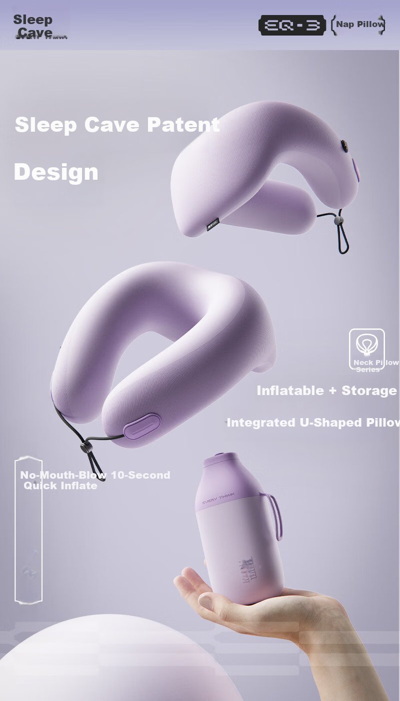 EVERYTHINK Inflatable Travel Neck Pillow U-Shaped Portable Airplane Sleep Pillow 1