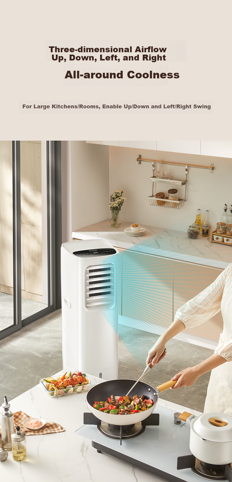 Bailang Kitchen Air Cooler Single Cold Integrated Portable Air Conditioner Ductless No Installation No Outdoor Unit Floor Standing Kitchen Air Conditioner for Home Living Room Balcony 23