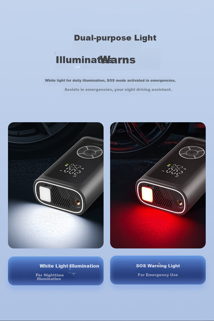 BULL Car Inflator Tire Pressure Monitoring Auto Tire Inflator Bicycle Air Pump 1800mAh*2 12