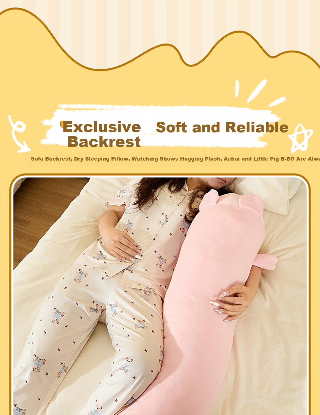 MINISO Gift Bear Series - Lying Pose Hug Pillow Bed Backrest Side Sleep Leg Hugging Doll Pillow Cushion Sofa Lumbar Pillow 7