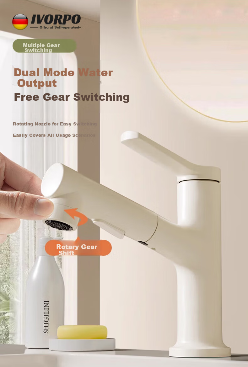 IVORPO German Basin Faucet Pull-Out Hot and Cold Bathroom Sink Tap 10