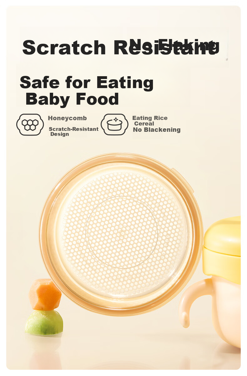 Huang Chong Big-Eyed Cute Baby Feeding Bowl Children's Water-Filled Insulated Suction Bowl PPSU Double-Layer Insulated Lunch Box Yellow 3