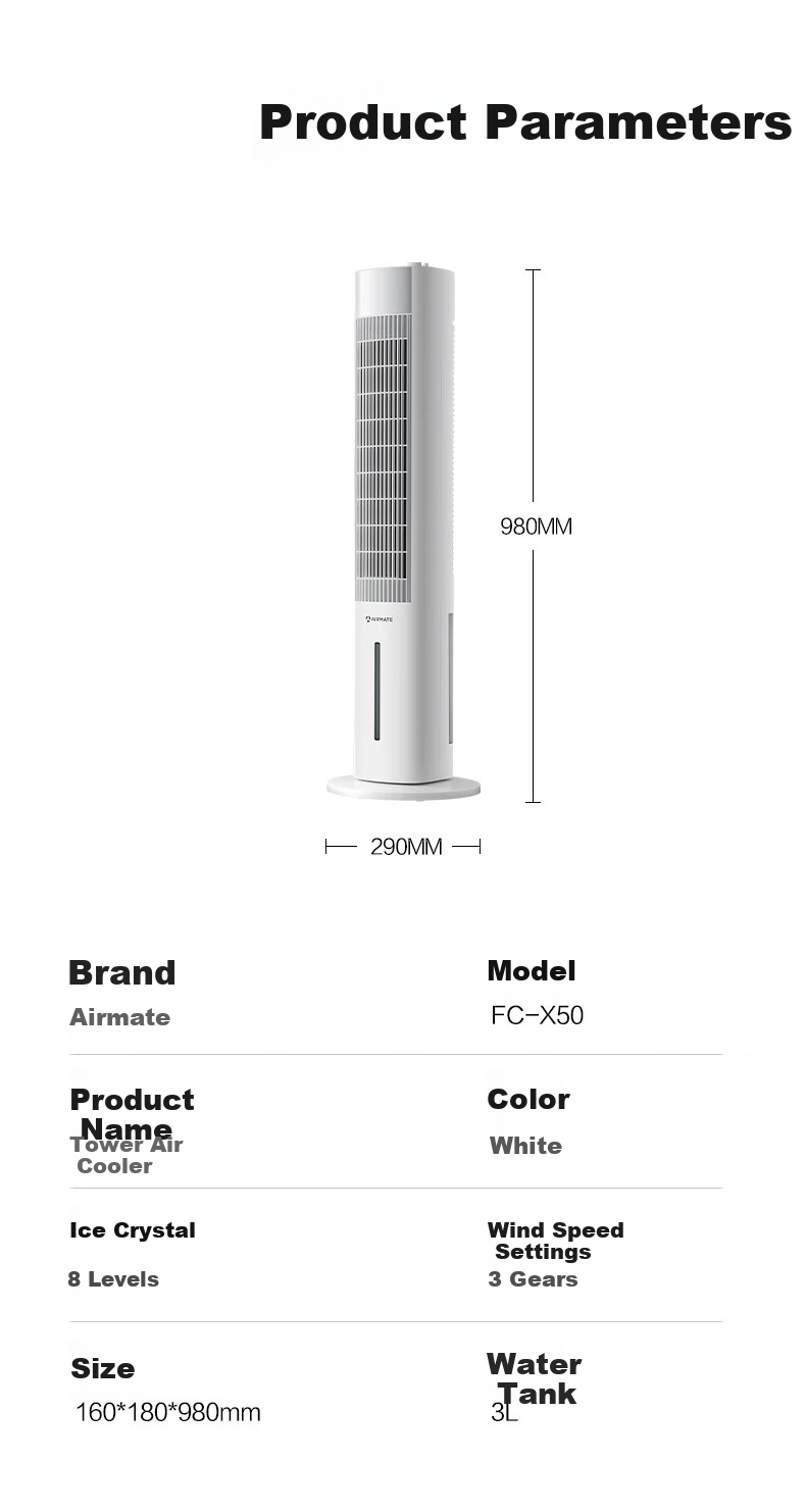 AIRMATE [Million Negative Ions] Lighthouse Cold Air Fan, Home Voice-Controlled Smart Water-Cooled Tower Fan, Gentle Wind Cooling Electric Fan, Floor Fan, Humidifying Timer Small Air Conditioner SRI39 12
