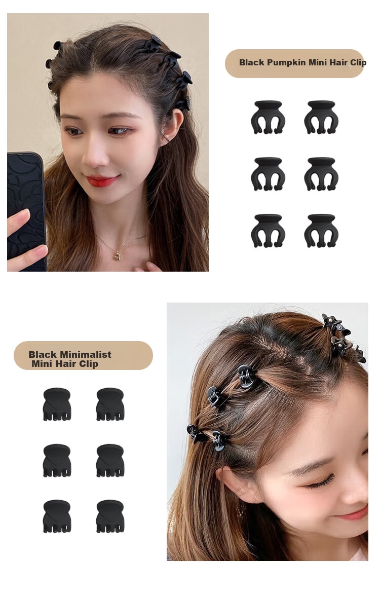 MEIFUYU Black High Ponytail Hair Claw Clip 10-Piece Set Small Pumpkin Clips Shark Clips for Back of Head WH7247 5