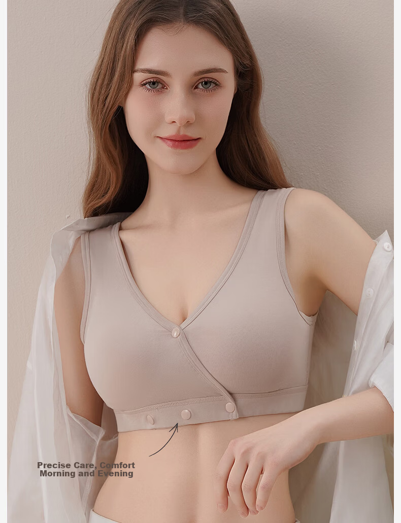 FENYE Three-Buckle Adjustable Nursing Bra Postpartum Feeding Pure Cotton Sleep Bra Anti-Sagging Large Breast Sleepwear Skin Tone L 3