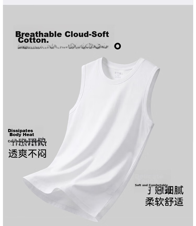 Urban Beauty Men's Pure Cotton Vest Summer Full Cotton Seamless Sports Fitness Sleeveless Loose T-Shirt Plus Size Top 5