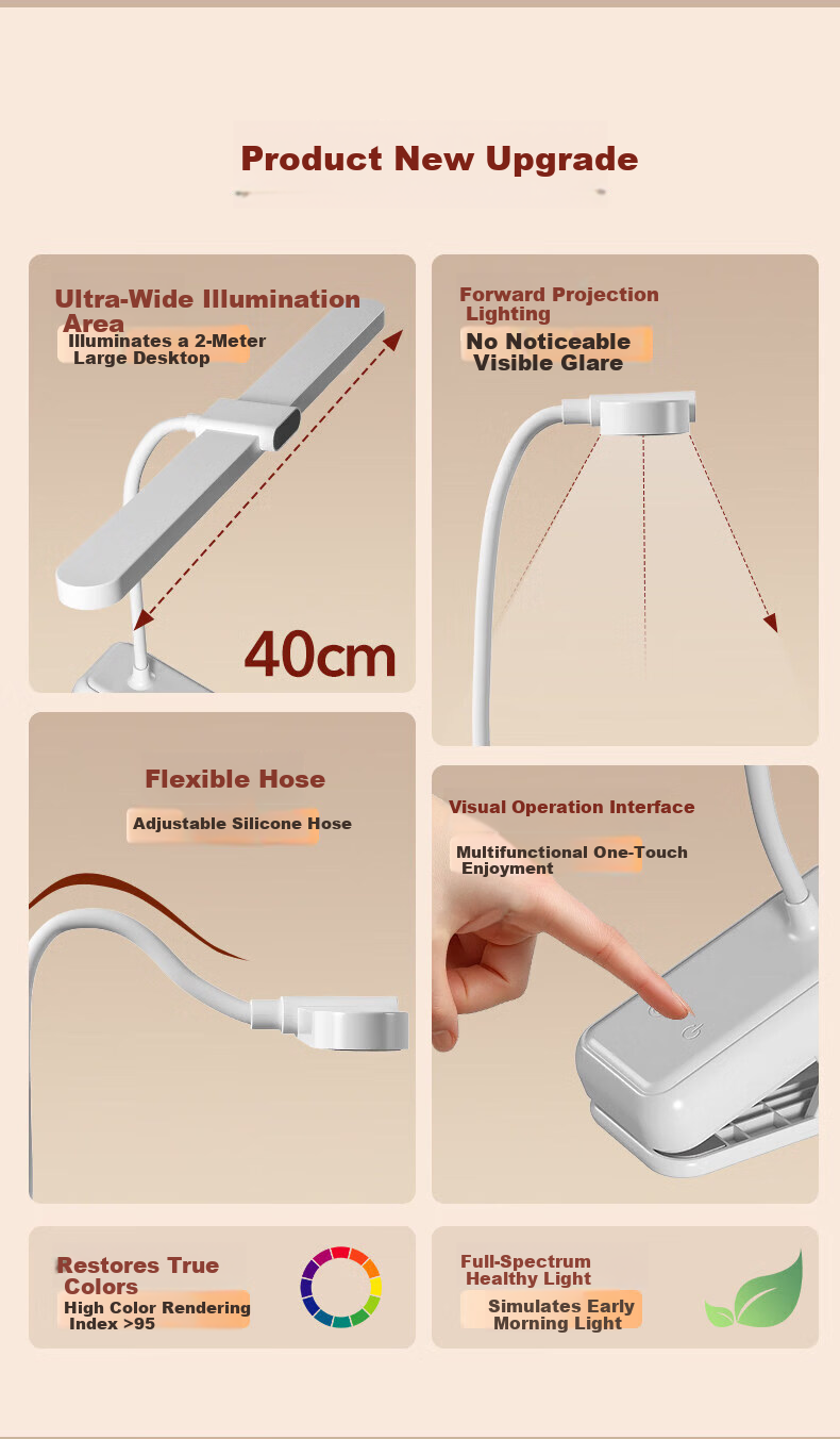 Datouren Grade A Rechargeable Desk Lamp Long Battery Life Clip Light Bedroom College Dormitory Study Eye Protection Lamp 6000mAh 4