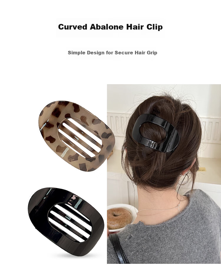 Meifuyu Curved Abalone Hair Claw Clip Glossy Black Straight Duckbill Hair Clip Flat Hairpin for Updo MF8281 4