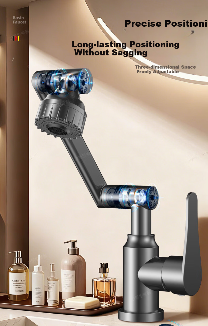 BOONEN Basin Faucet Mechanical Arm Lucky Cat Washbasin Bathroom Universal Rotatable Hot and Cold Mixer Tap 9