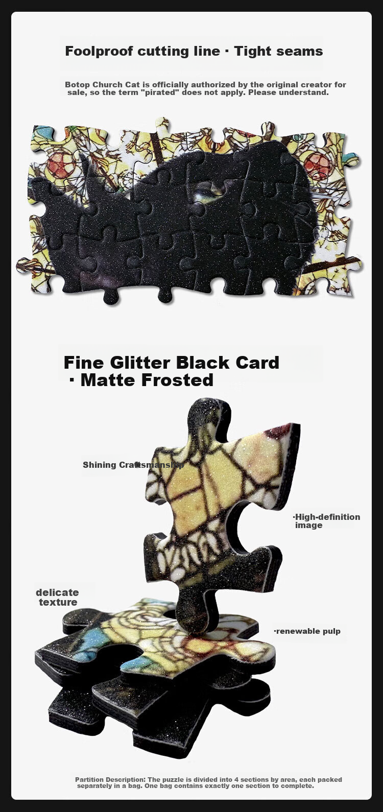 Botop CathedralCat Church Cat Puzzle 1000 Pieces Imported Black Card Flash Stress Relief Toy Birthday Christmas Gift 6