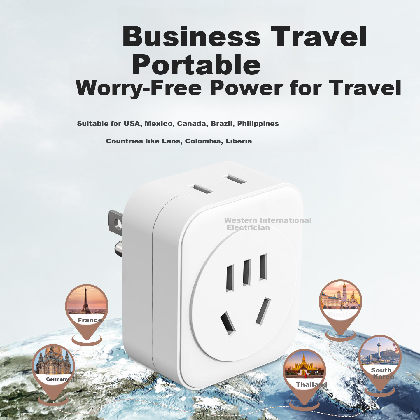 International Electrical American Standard Conversion Plug 2500W High Power Travel Socket Adapter Converter for USA Mexico Canada Philippines Colombia