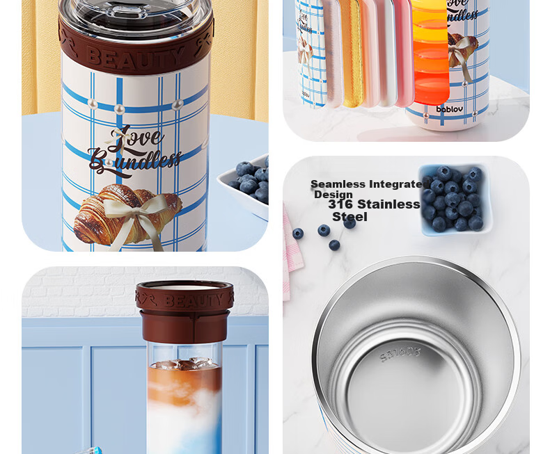 BABLOV Huaban Sen Glass Liner Children's Insulated Cup Girls Coffee Cup Desktop Cup High-Value Straw Cup Water Cup Room Cup 3