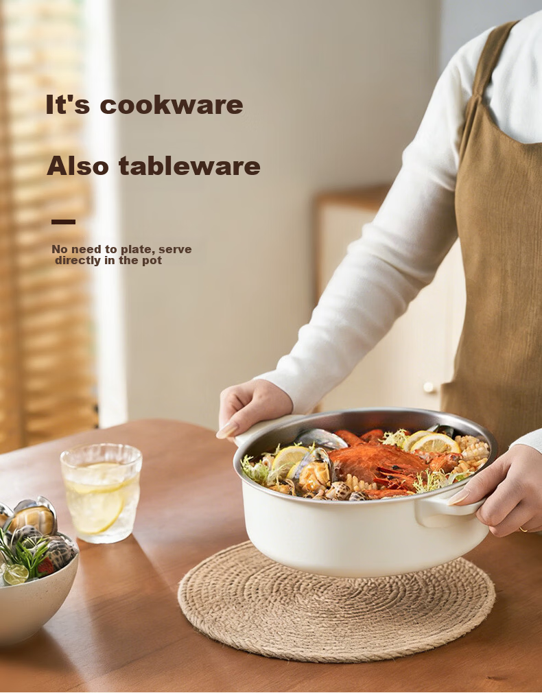 IMiMONE MiMeng Electric Hot Pot Electric Cooker Hot Pot Dedicated Pot 2-4 People Non-Stick Detachable Washable Household Frying Pan 304 Stainless Steel No Coating Multifunctional Pot 3L White IM301 18