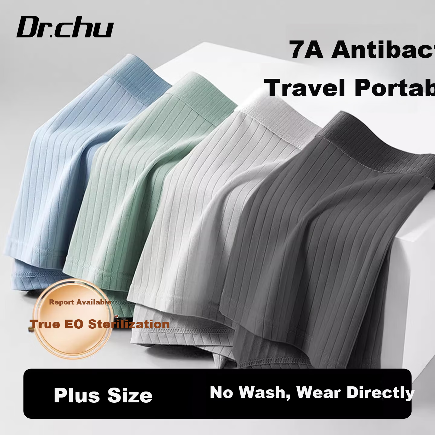 Dr. Chu Pure Cotton Disposable Men's Boxer Briefs Sterilized Wash-Free 5-Pack Travel Daily Use Mixed 3XL