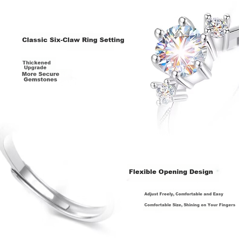 Kovni [Includes GRA Certificate] Sparkling Moissanite Couple Rings Adjustable Open Bands Birthday Valentine's Day Gift for Girlfriend 8